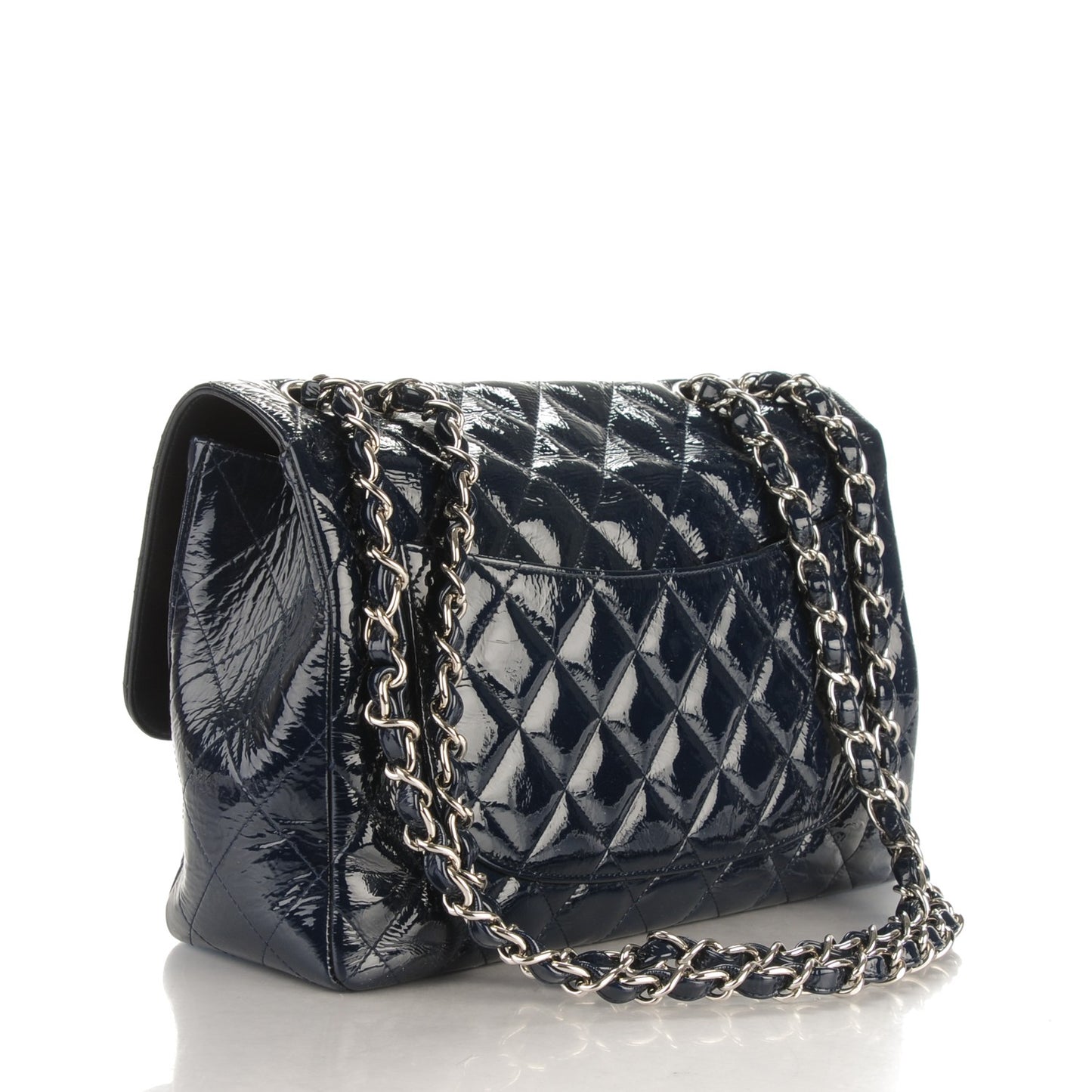 Distressed Patent Quilted Jumbo Single Flap Navy