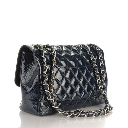Chanel Distressed Patent Quilted Jumbo Single Flap Navy 3 of 10