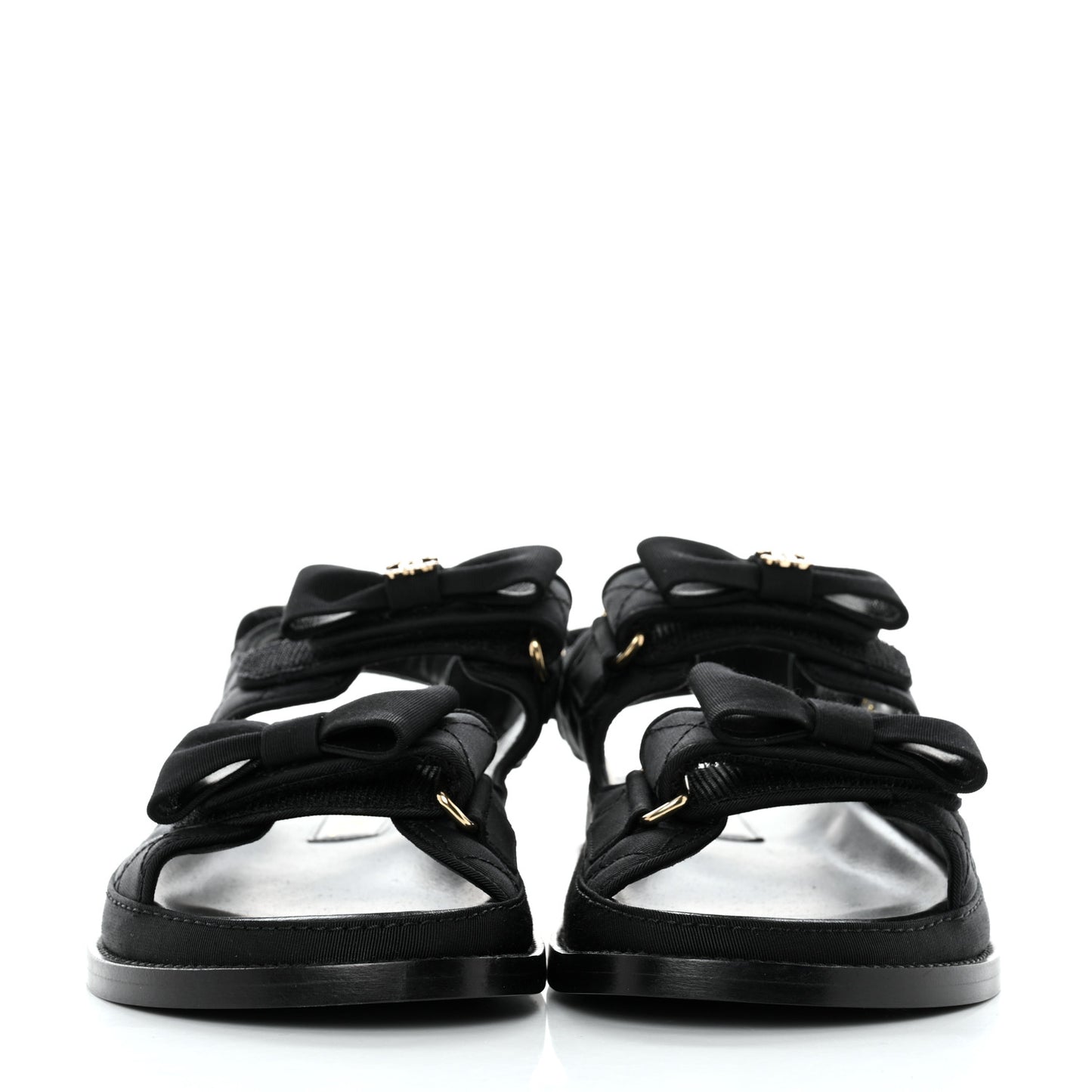 Grosgrain Quilted Bow Dad Sandals 38 Black