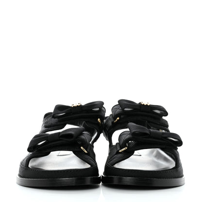 Chanel Grosgrain Quilted Bow Dad Sandals 38 Black 2 of 8