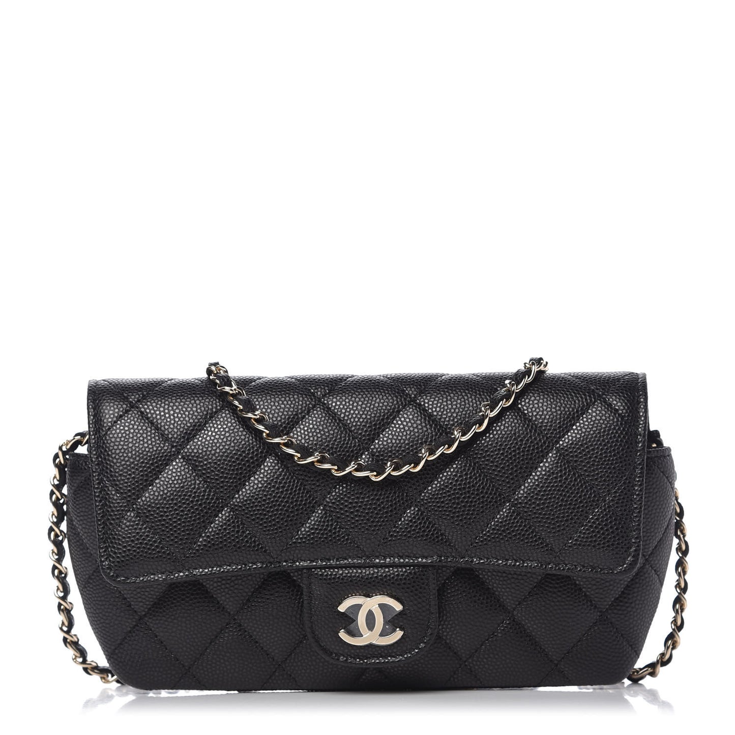 Caviar Quilted Glasses Case With Chain Black