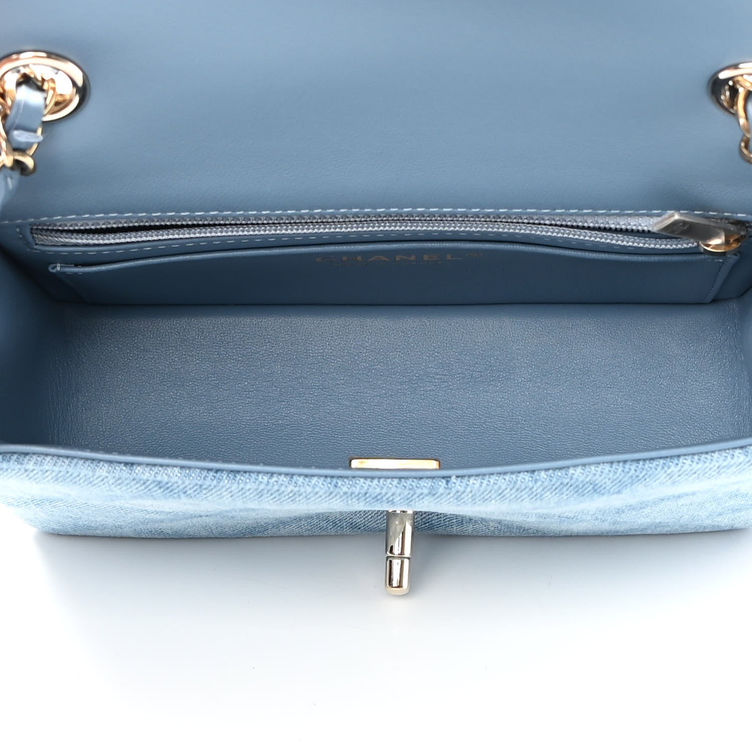 Chanel Printed Denim Quilted Mini Rectangular Flap Light Blue 5 of 12