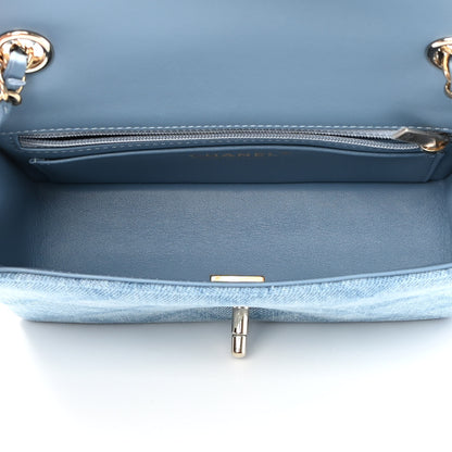 Chanel Printed Denim Quilted Mini Rectangular Flap Light Blue 5 of 12