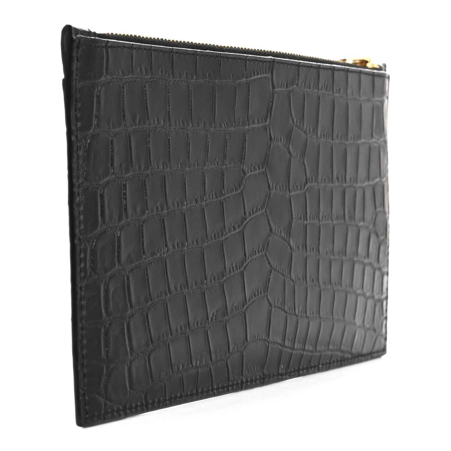 Calfskin Crocodile Embossed Monogram Bill Pouch Black