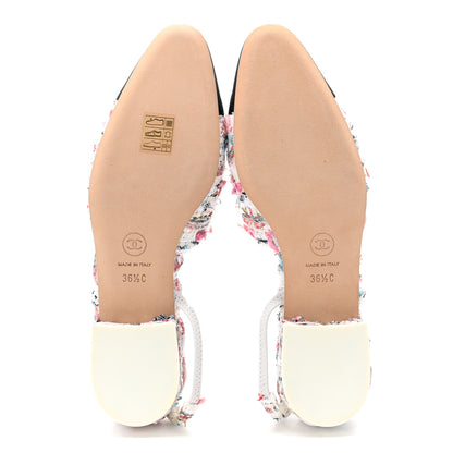 Chanel Tweed Grosgrain Cap Toe CC Slingback Flat 36.5 Pink Multicolor 6 of 9