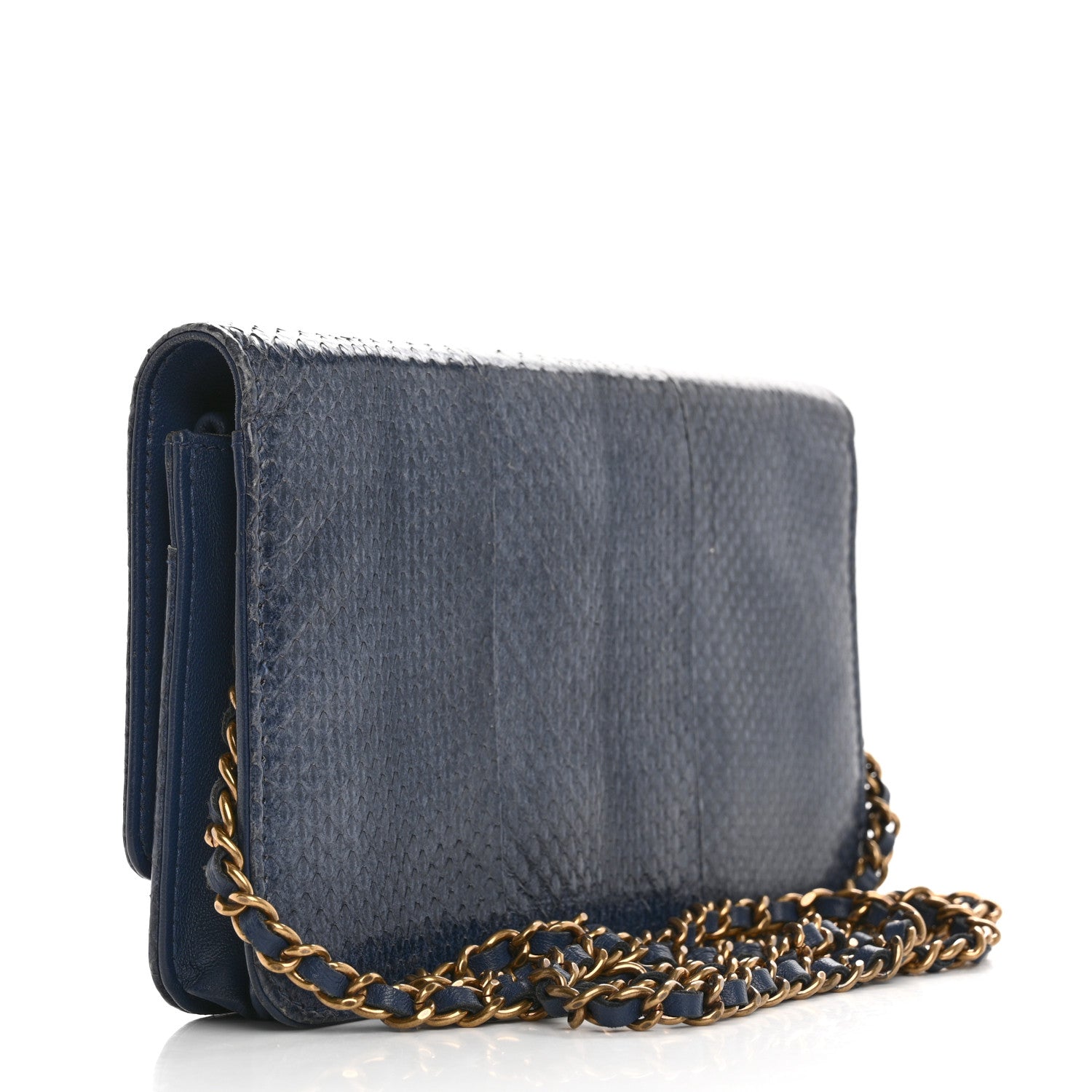 Chanel Snakeskin Wallet On Chain WOC Blue 3 of 18