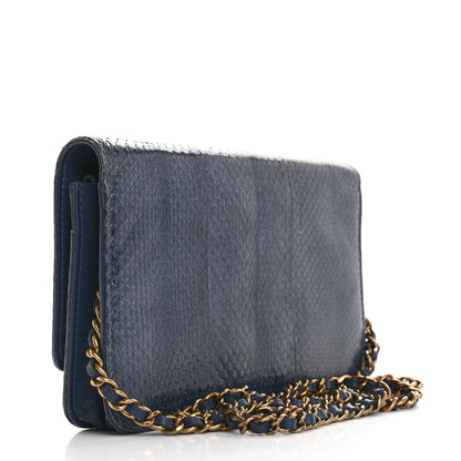 Chanel Snakeskin Wallet On Chain WOC Blue 3 of 18