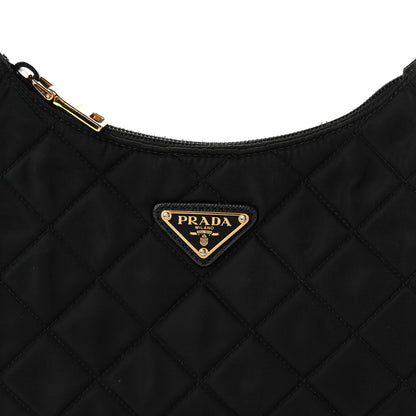 Prada Tessuto Nylon Stitched Shoulder Bag Black 9 of 13
