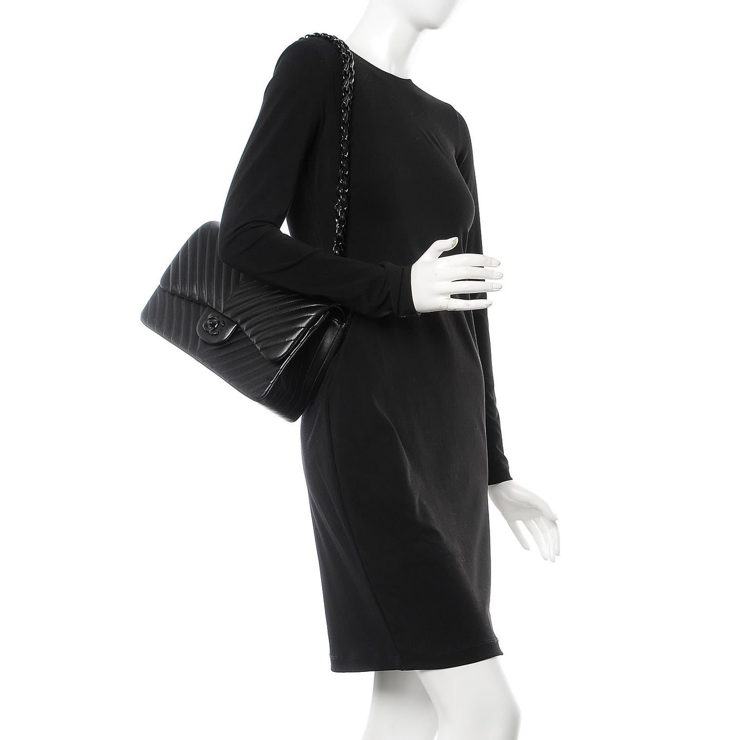 Lambskin Chevron Quilted Jumbo Double Flap So Black
