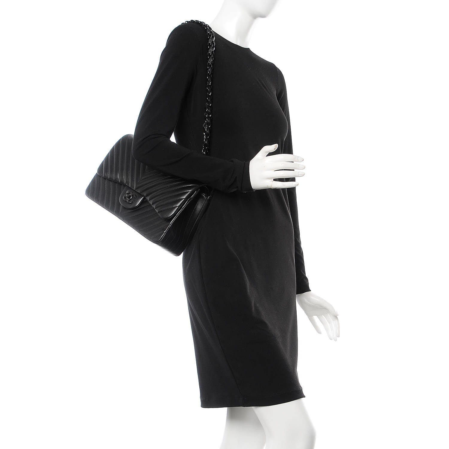 Chanel Lambskin Chevron Quilted Jumbo Double Flap So Black 3 of 10