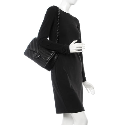 Chanel Lambskin Chevron Quilted Jumbo Double Flap So Black 3 of 10