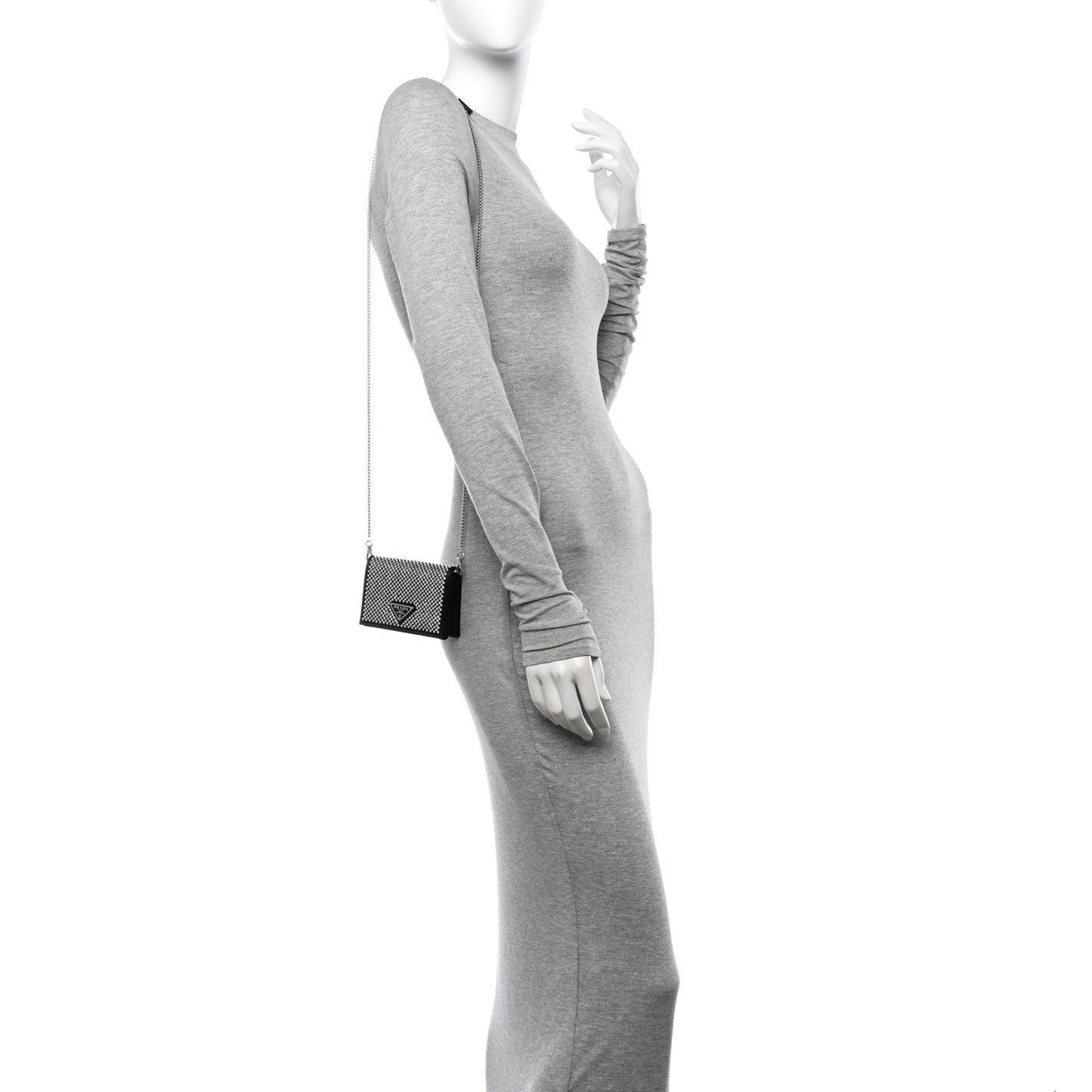 Satin Crystal Metal Triangle Logo Card Holder With Strap Cristal