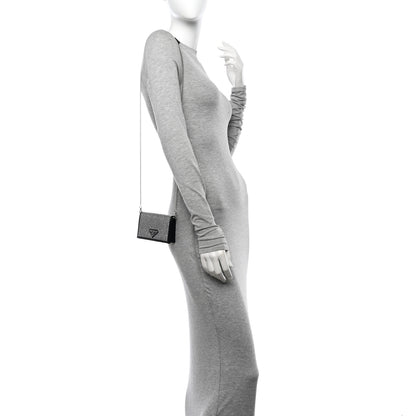 Prada Satin Crystal Metal Triangle Logo Card Holder With Strap Cristal 2 of 11