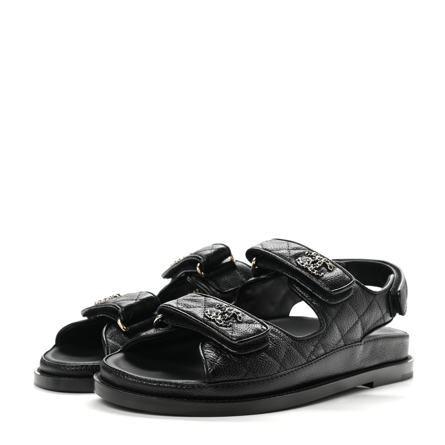 Chanel Grained Calfskin Velcro Dad Sandals 36.5 Black 3 of 9