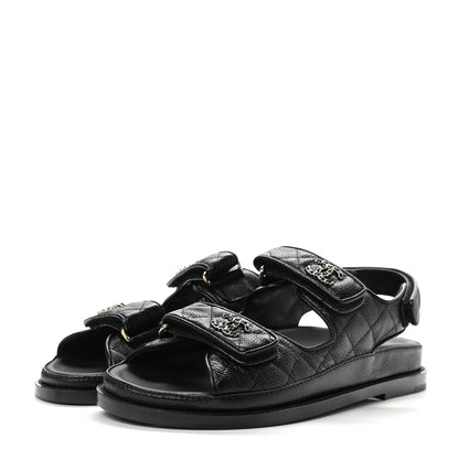 Chanel Grained Calfskin Velcro Dad Sandals 36.5 Black 3 of 9