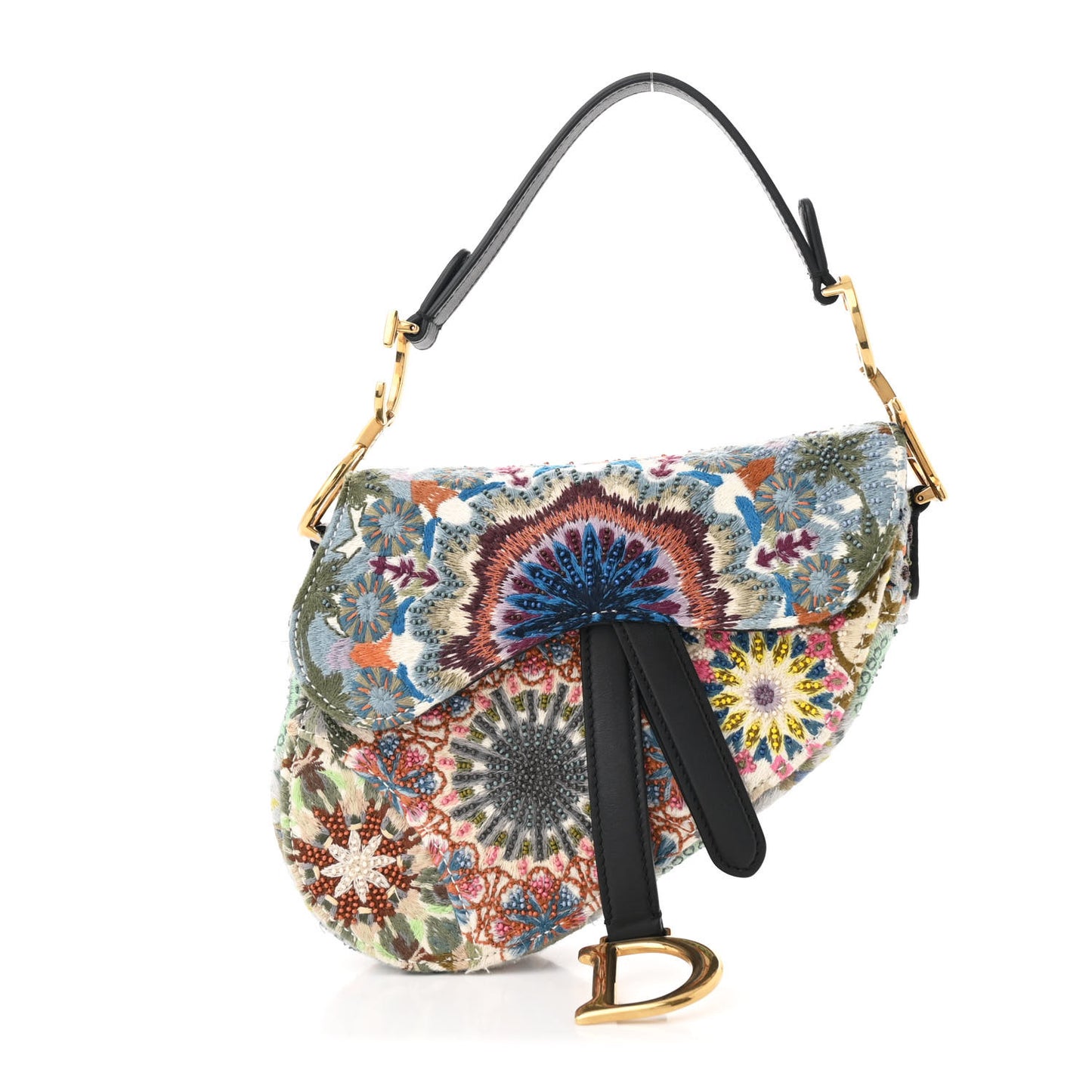 Canvas Embroidered Kaleidiorscopic Mini Saddle Bag Multicolor