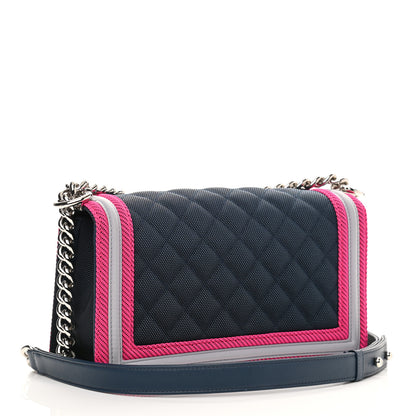 Chanel Canvas Quilted Medium Fluo Boy Flap Dark Navy Fuchsia Grey 3 of 10