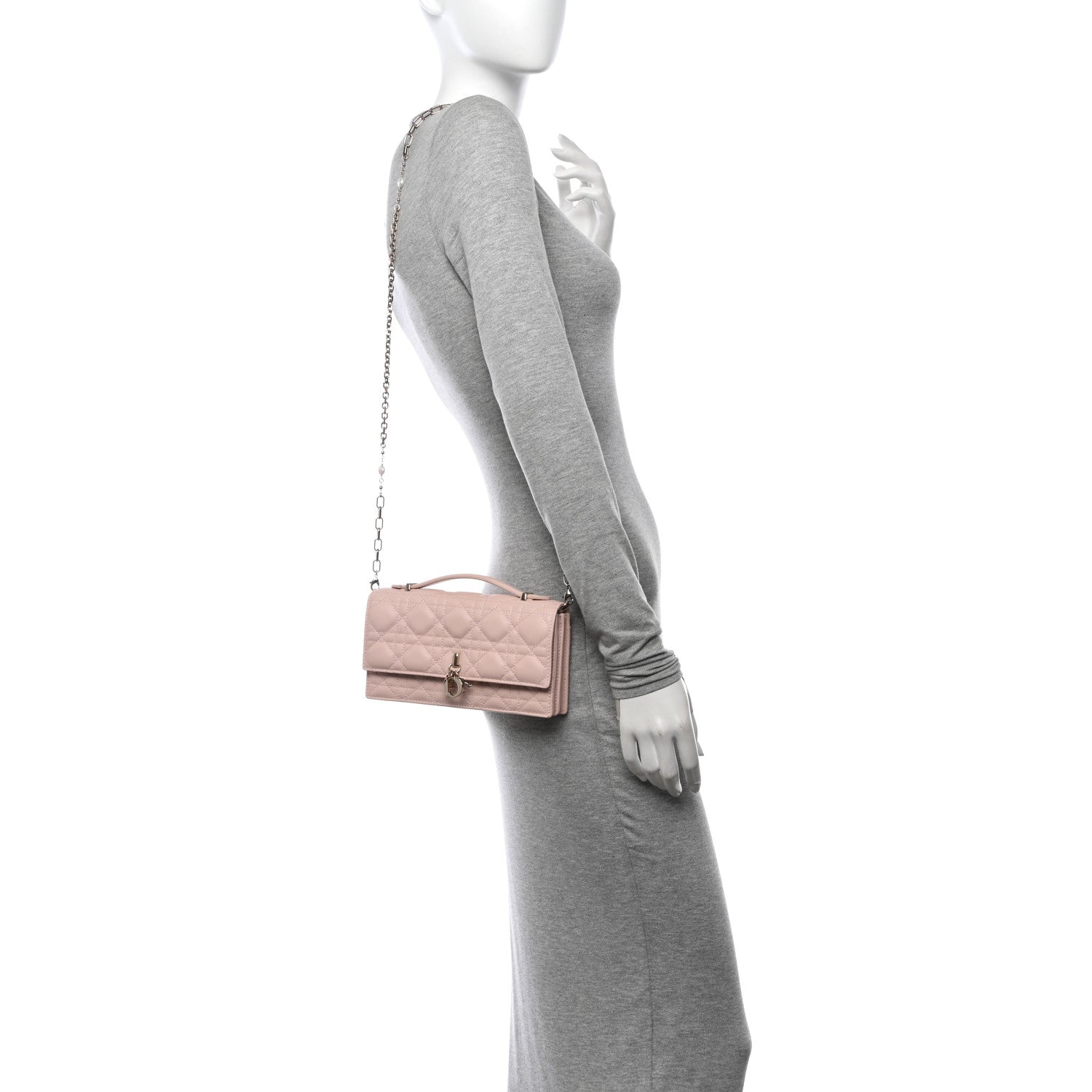 Christian Dior Lambskin Cannage Mini My Dior Top Handle Clutch Rose Poudre 2 of 13