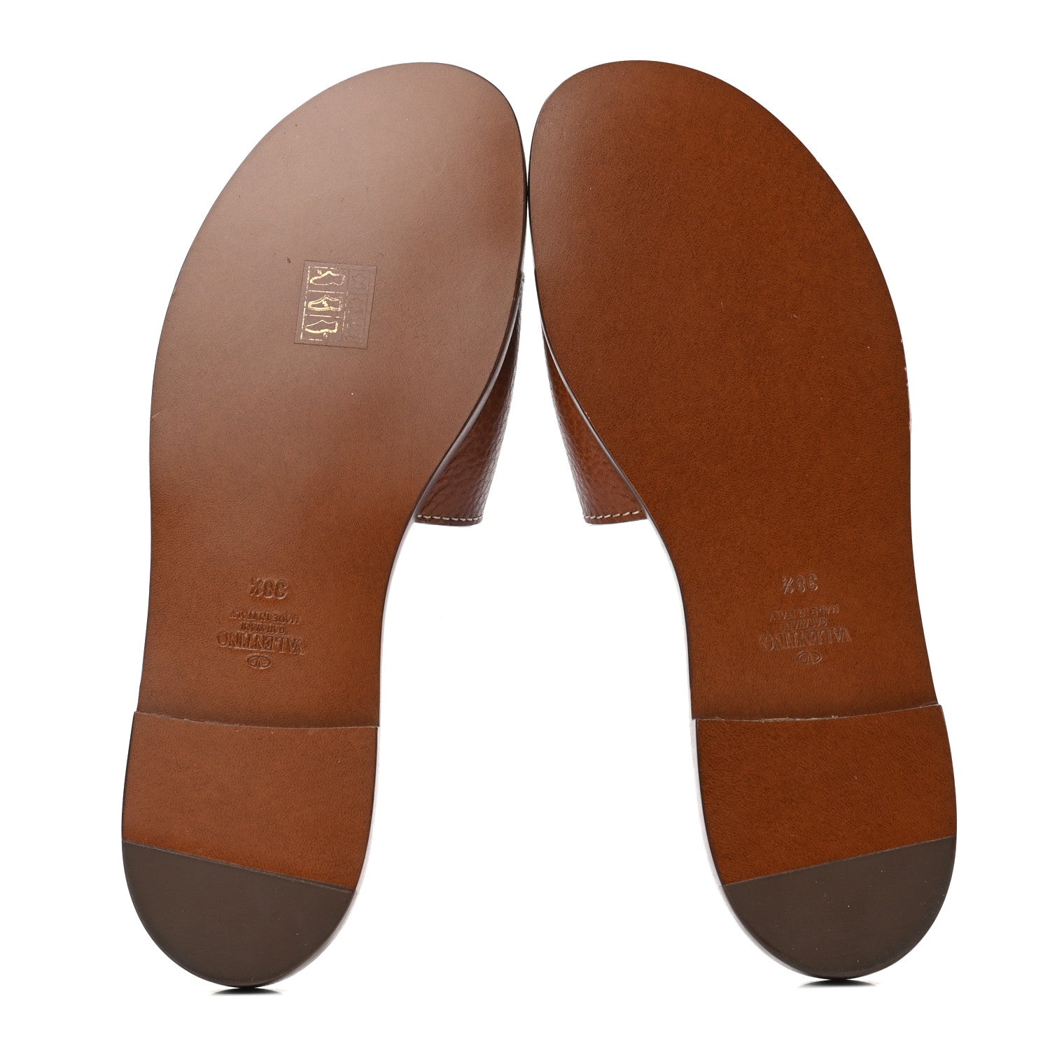 Valentino Garavani Grainy Cowhide Vlogo Flat Slide Sandals 38.5 Cuoio 5 of 9