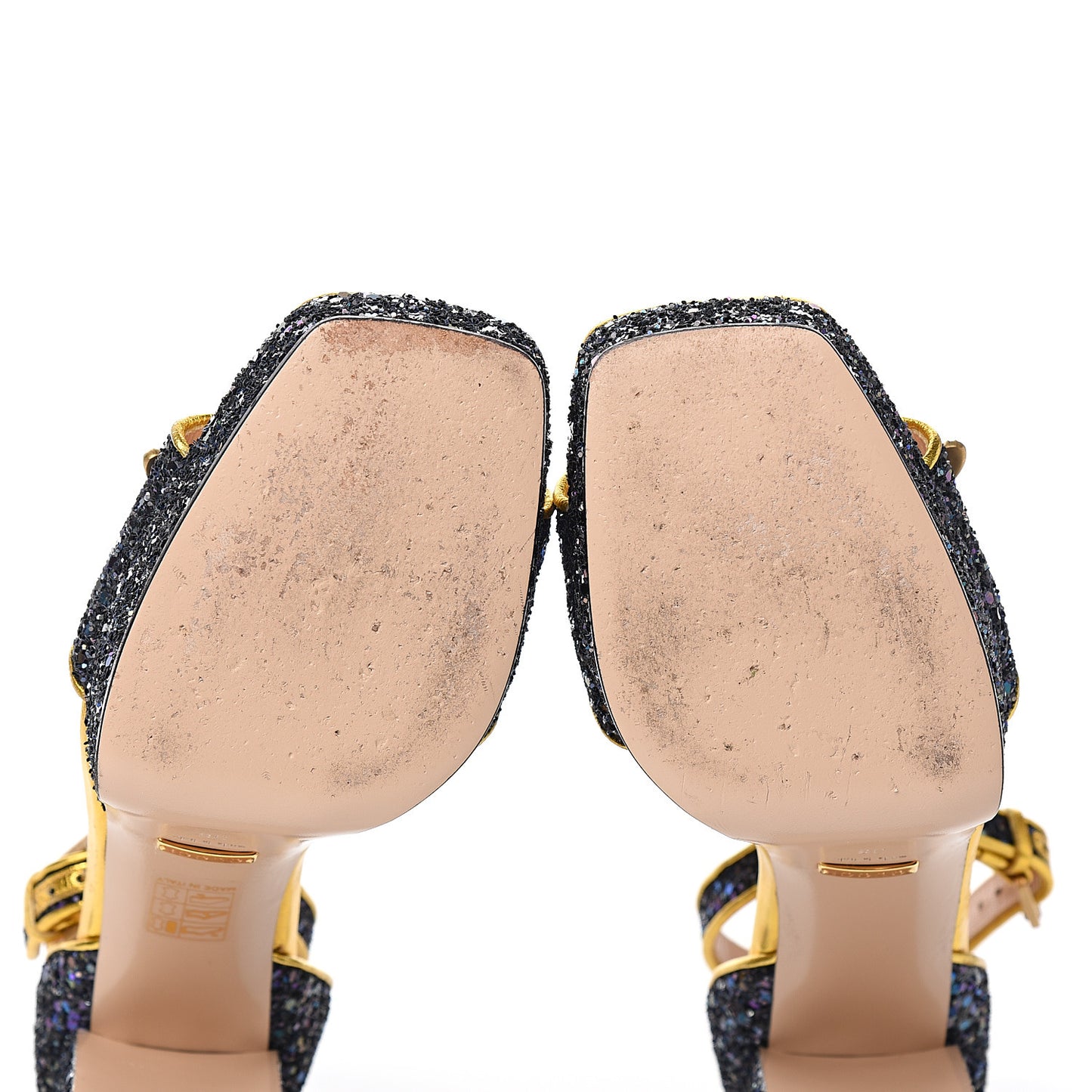 Glitter Soko Bee Platform Mid Heel Sandals 38 Notte Oro Multicolor
