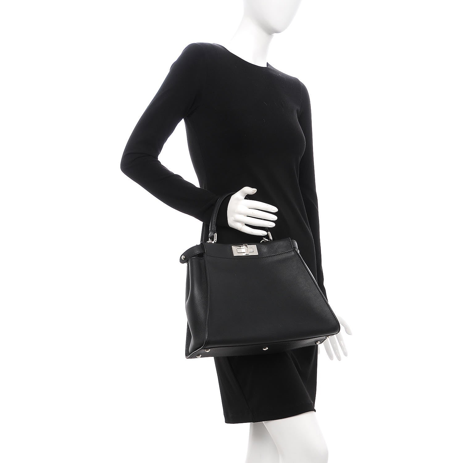Fendi Vitello Seta Python Crocodile Monster Eyes Medium Peekaboo Iconic Satchel Black Girasole 3 of 9
