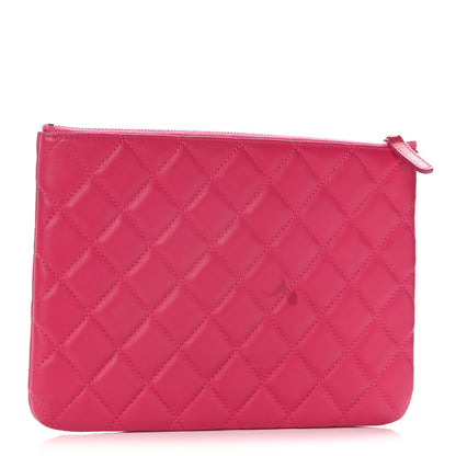 Chanel Lambskin Quilted Medium Cosmetic Case Dark Pink 3 of 13