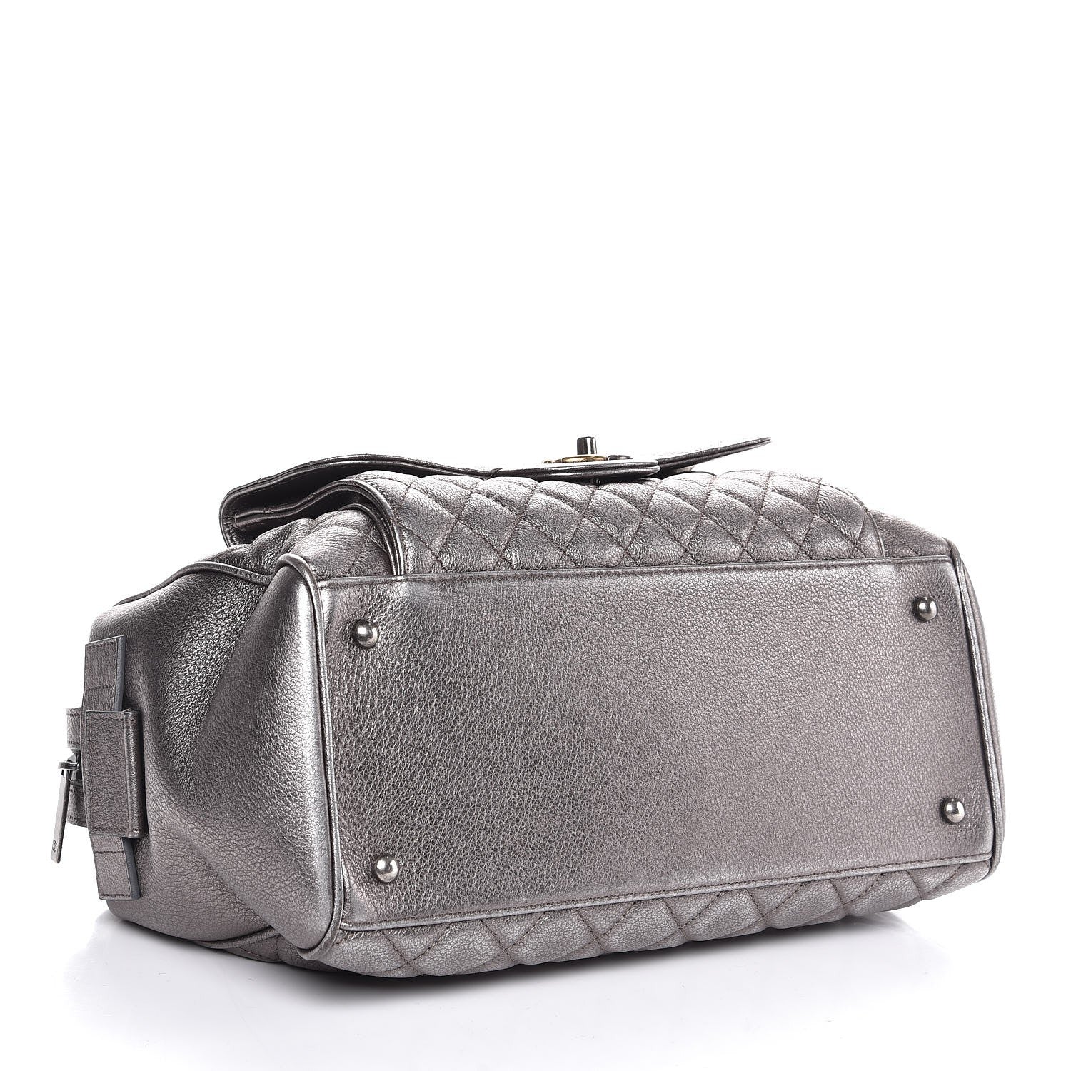 Chanel Metallic Grained Calfskin Quilted Large Casual Pocket Bowling Bag Silver 4 of 7