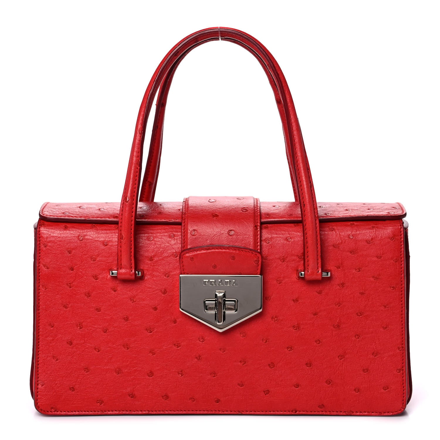 Prada Ostrich Top Handle Shoulder Bag Rosso 1 of 11