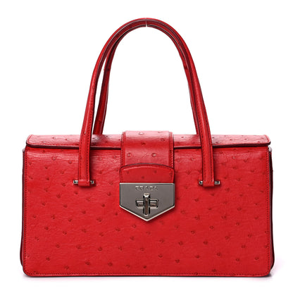 Prada Ostrich Top Handle Shoulder Bag Rosso 1 of 11