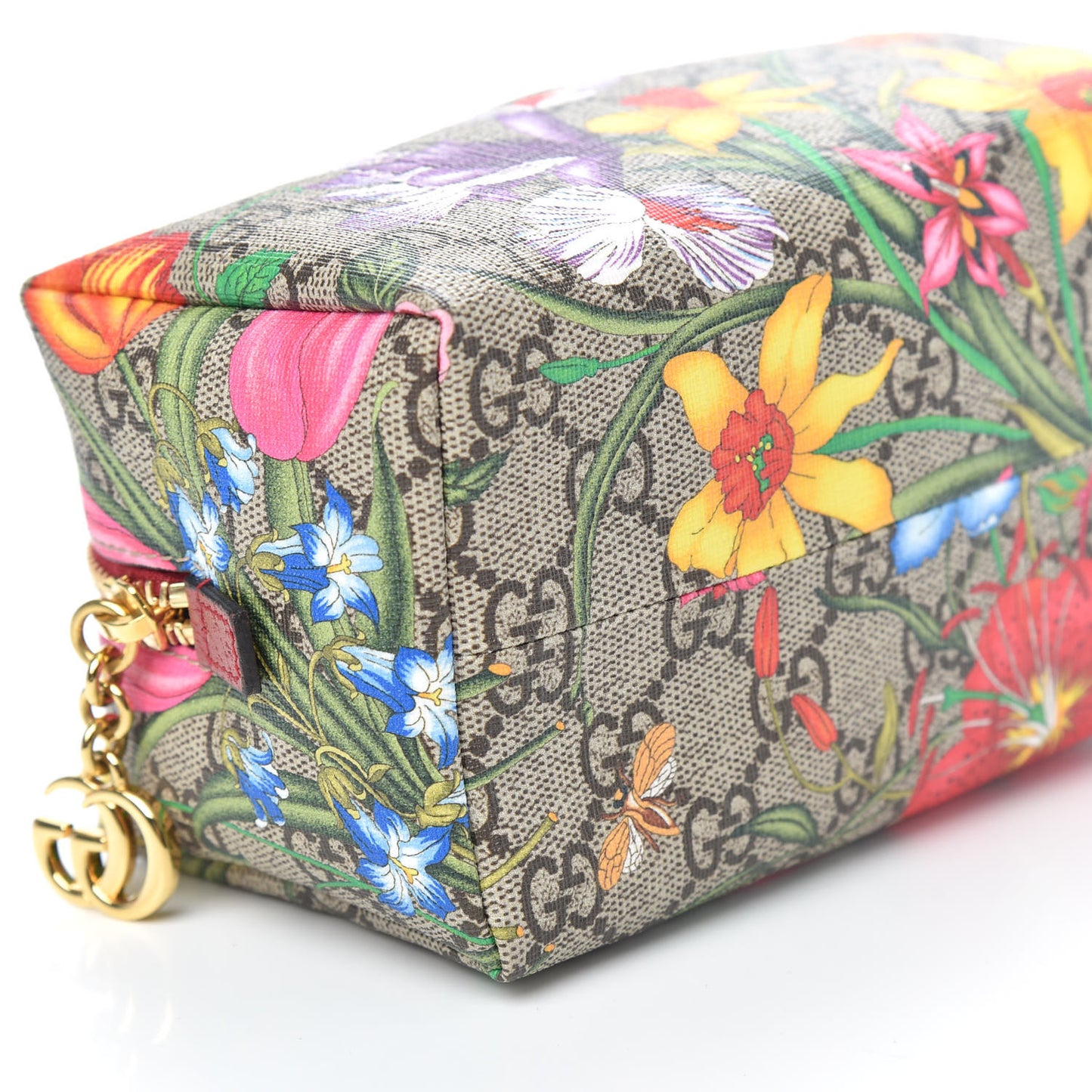 Soft GG Supreme Monogram Flora Calfskin Medium Ophidia Cosmetic Case Beige Ebony Multicolor Rosso