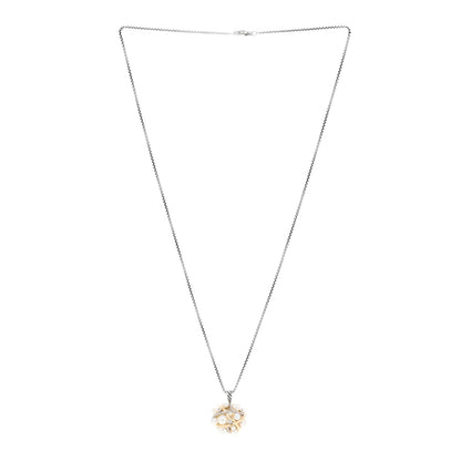 David Yurman Sterling Silver 18K Yellow Gold Diamond Cultured Pearl Cluster Pendant Necklace 3 of 4