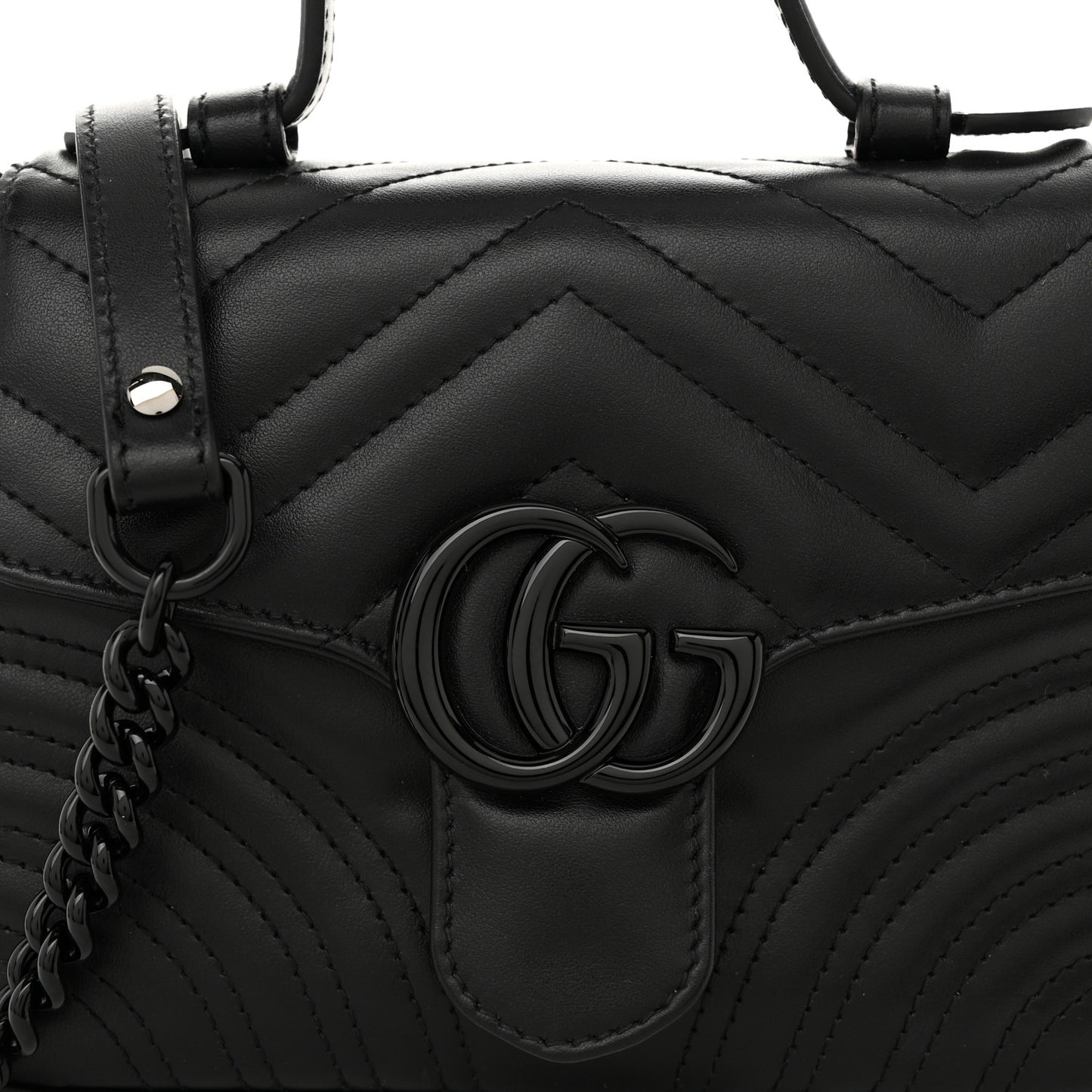 Calfskin Matelasse Monochrome GG Marmont Top Handle Shoulder Bag Black