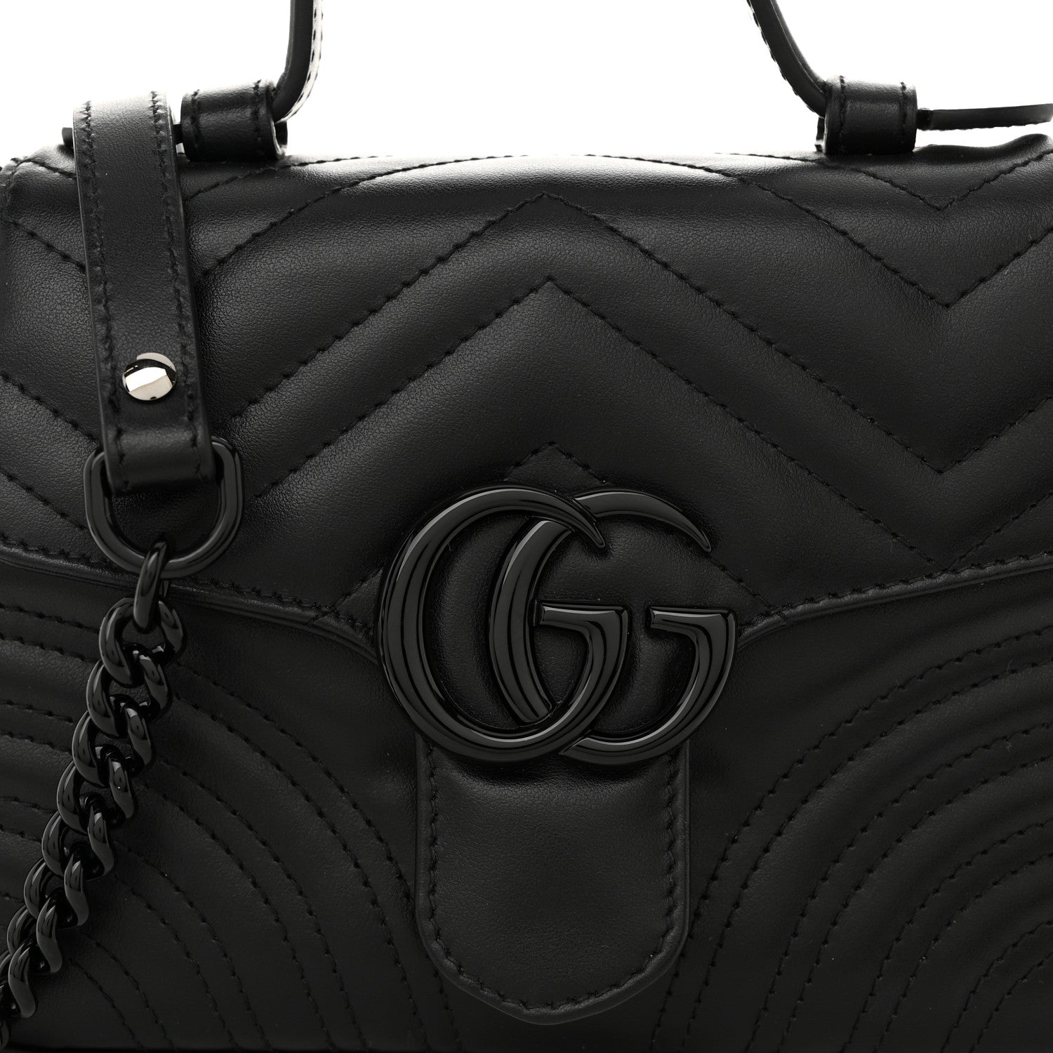 Gucci Calfskin Matelasse Monochrome GG Marmont Top Handle Shoulder Bag Black 8 of 10
