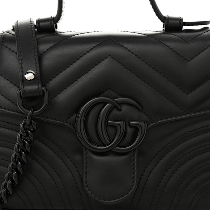 Gucci Calfskin Matelasse Monochrome GG Marmont Top Handle Shoulder Bag Black 8 of 10