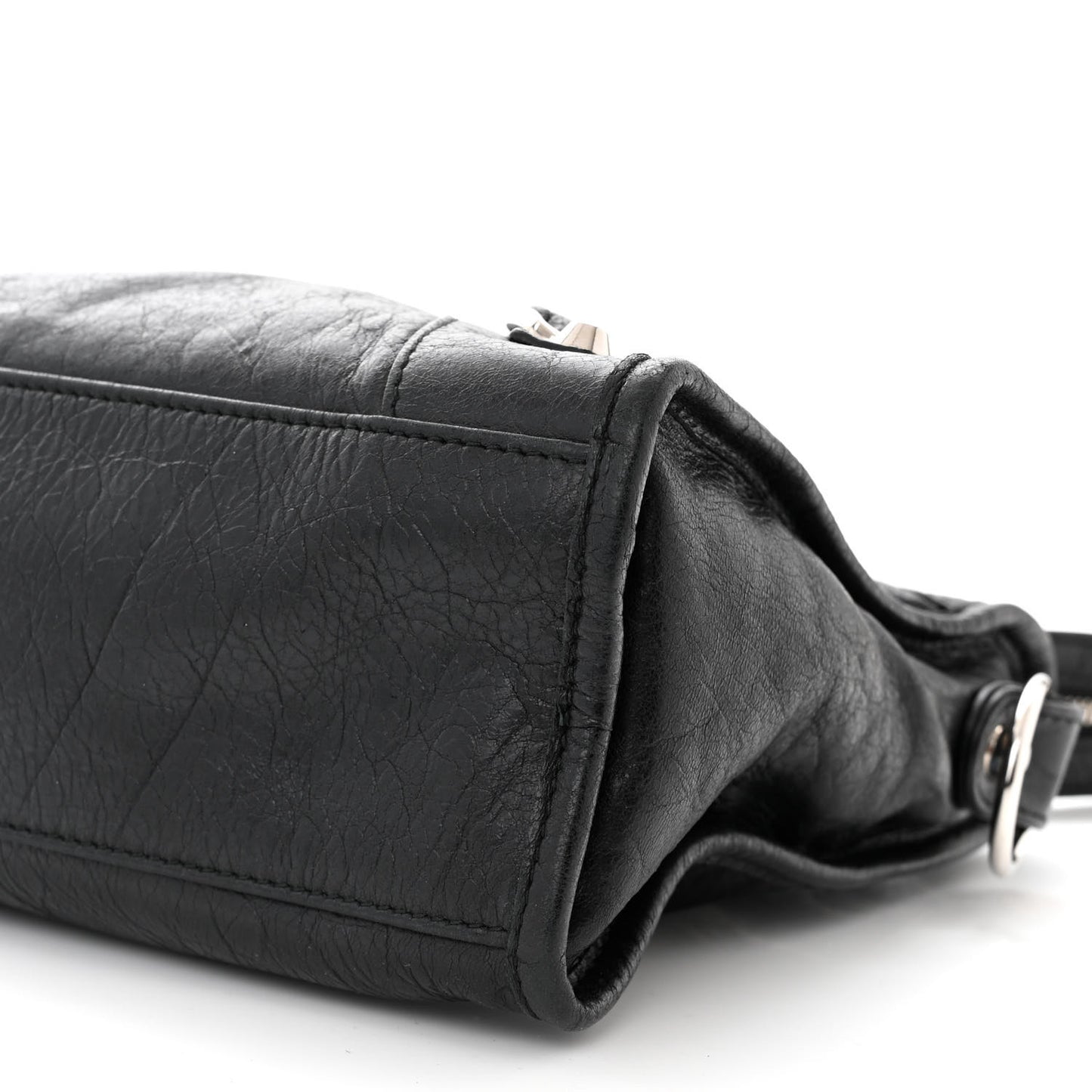 Agneau Classic Silver Hardware S City Logo Strap Black