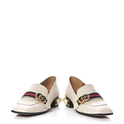 Gucci Betis Glamour Calfskin Web Pearl Embellished Peyton 35mm Loafer Pumps 36.5 Mystic White 7 of 16