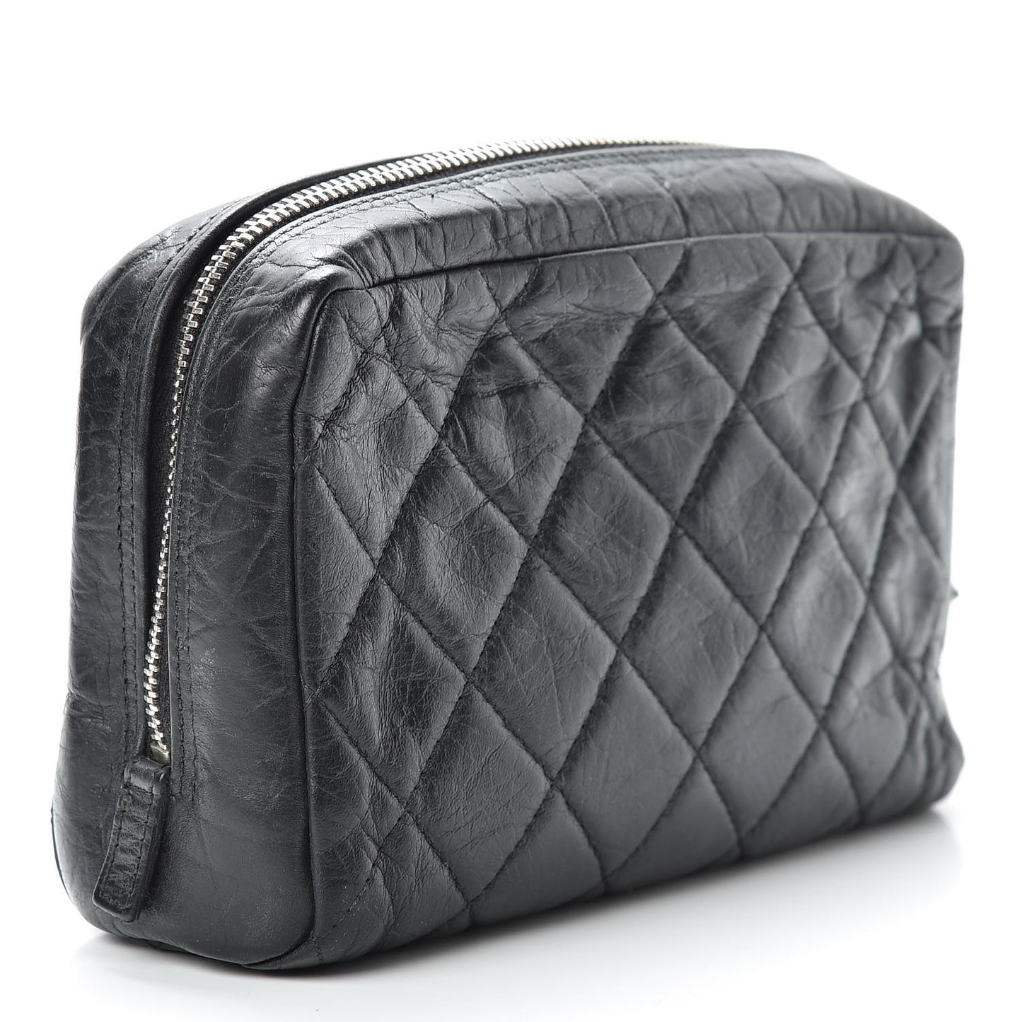 Distressed Calfskin Cambon Cosmetic Case Black
