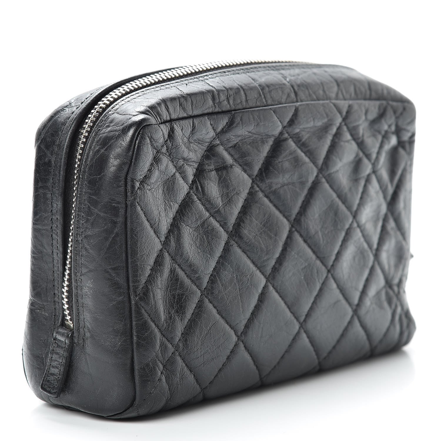 Chanel Distressed Calfskin Cambon Cosmetic Case Black 3 of 17