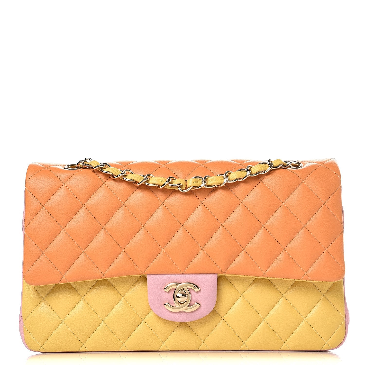 Chanel Lambskin Quilted Tri-Color Medium Double Flap Orange 1 of 9