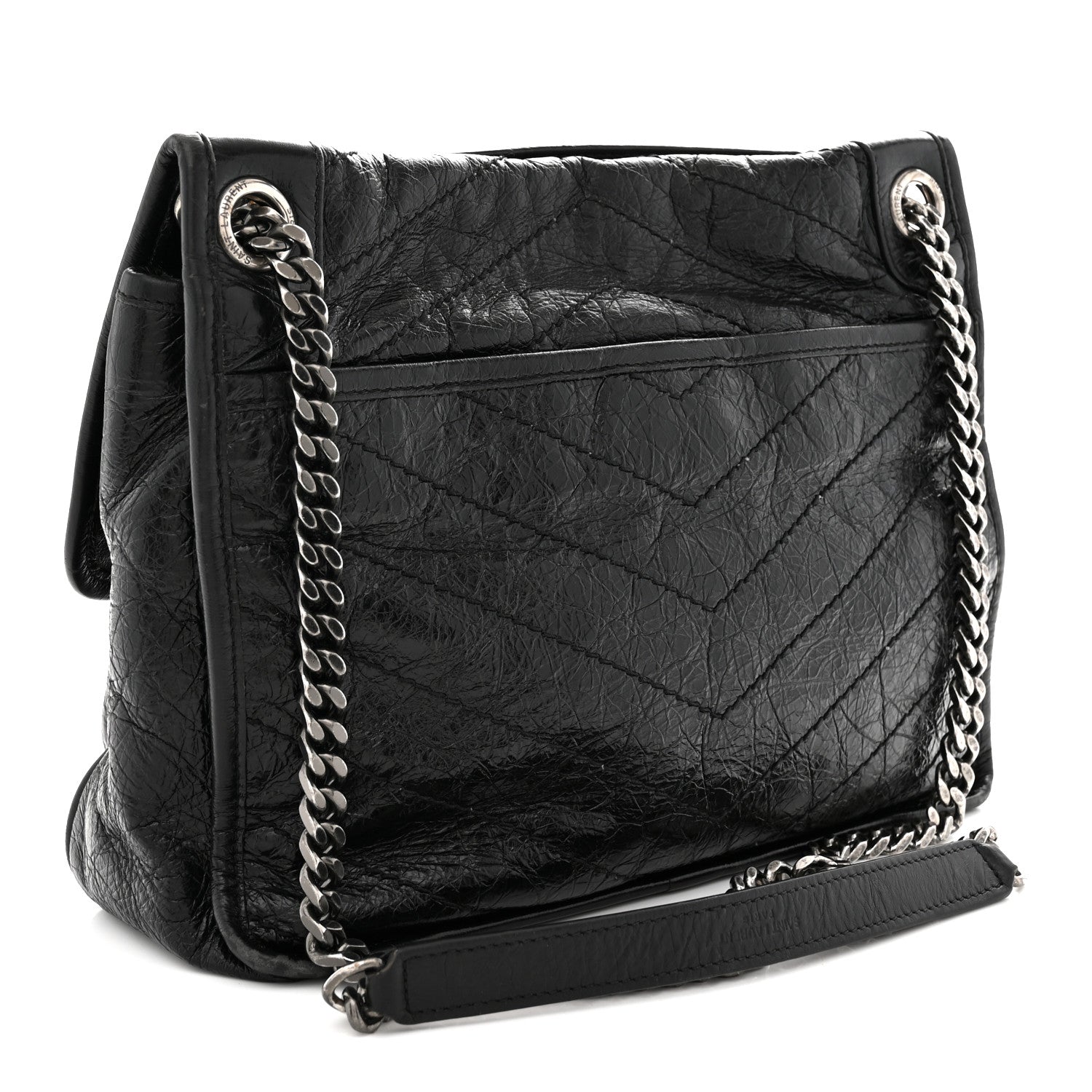 Saint Laurent Crinkled Calfskin Matelasse Monogram Medium Niki Chain Satchel Black 3 of 16