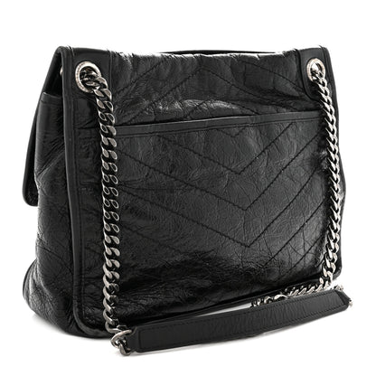 Saint Laurent Crinkled Calfskin Matelasse Monogram Medium Niki Chain Satchel Black 3 of 16