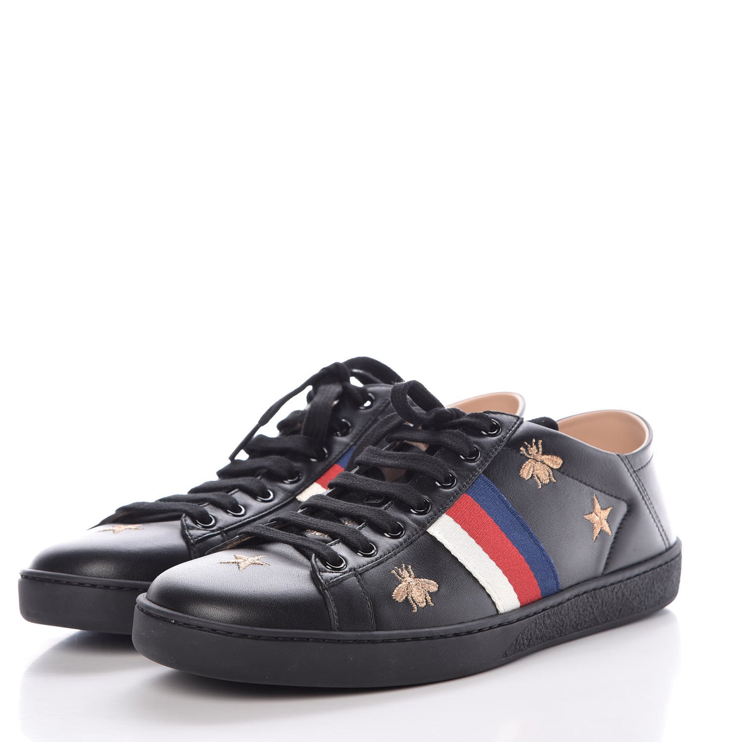 Calfskin Web Bee Star Embroidered Womens Sylvie Web Ace Sneakers 39.5 Black