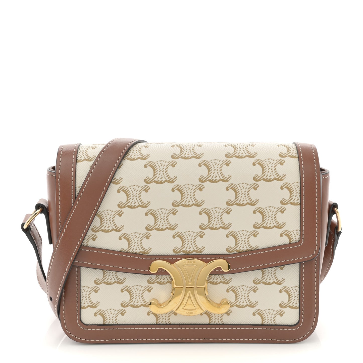 Calfskin Triomphe Canvas Teen Triomphe Bag White