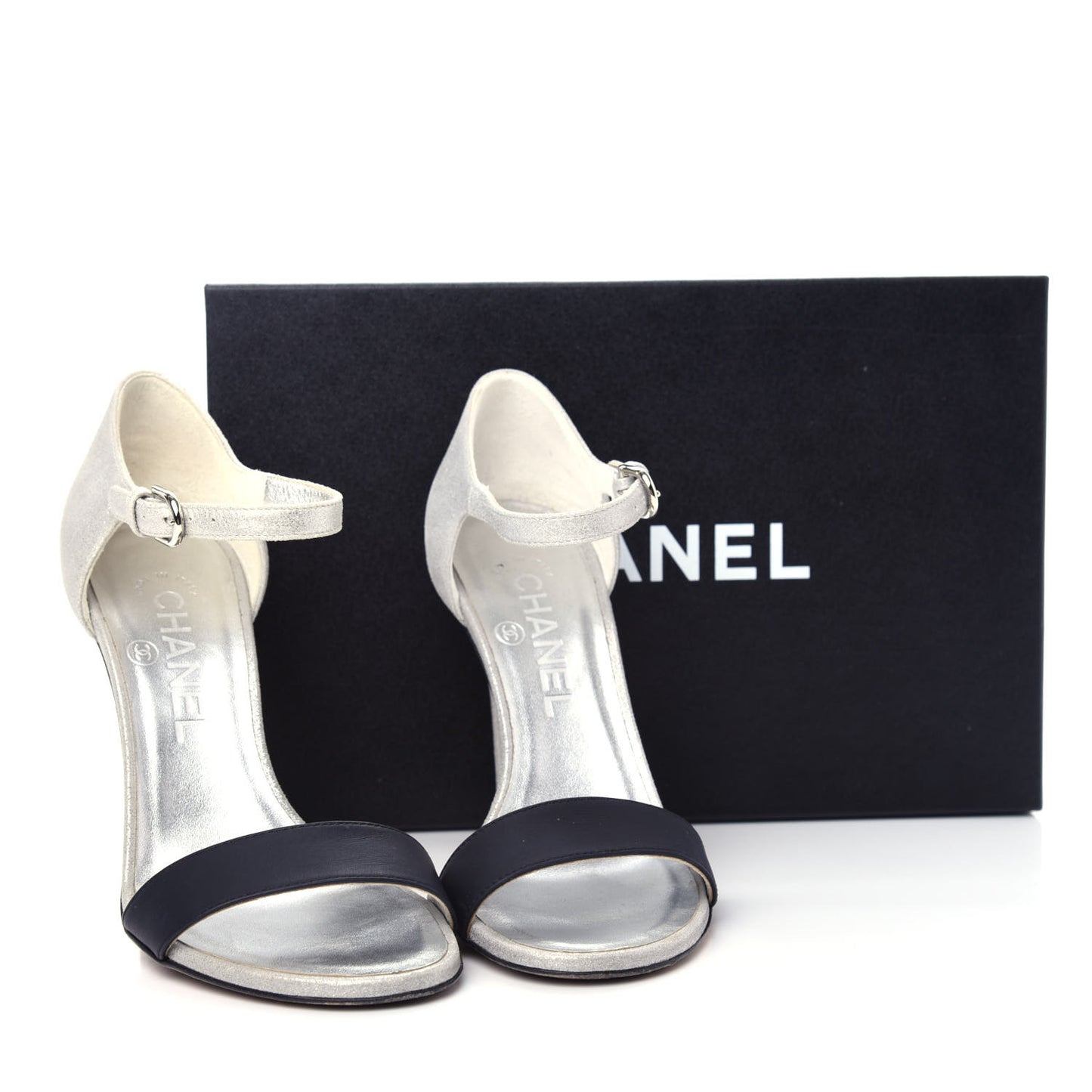 Metallic Lambskin CC Sandal 36 Silver Black