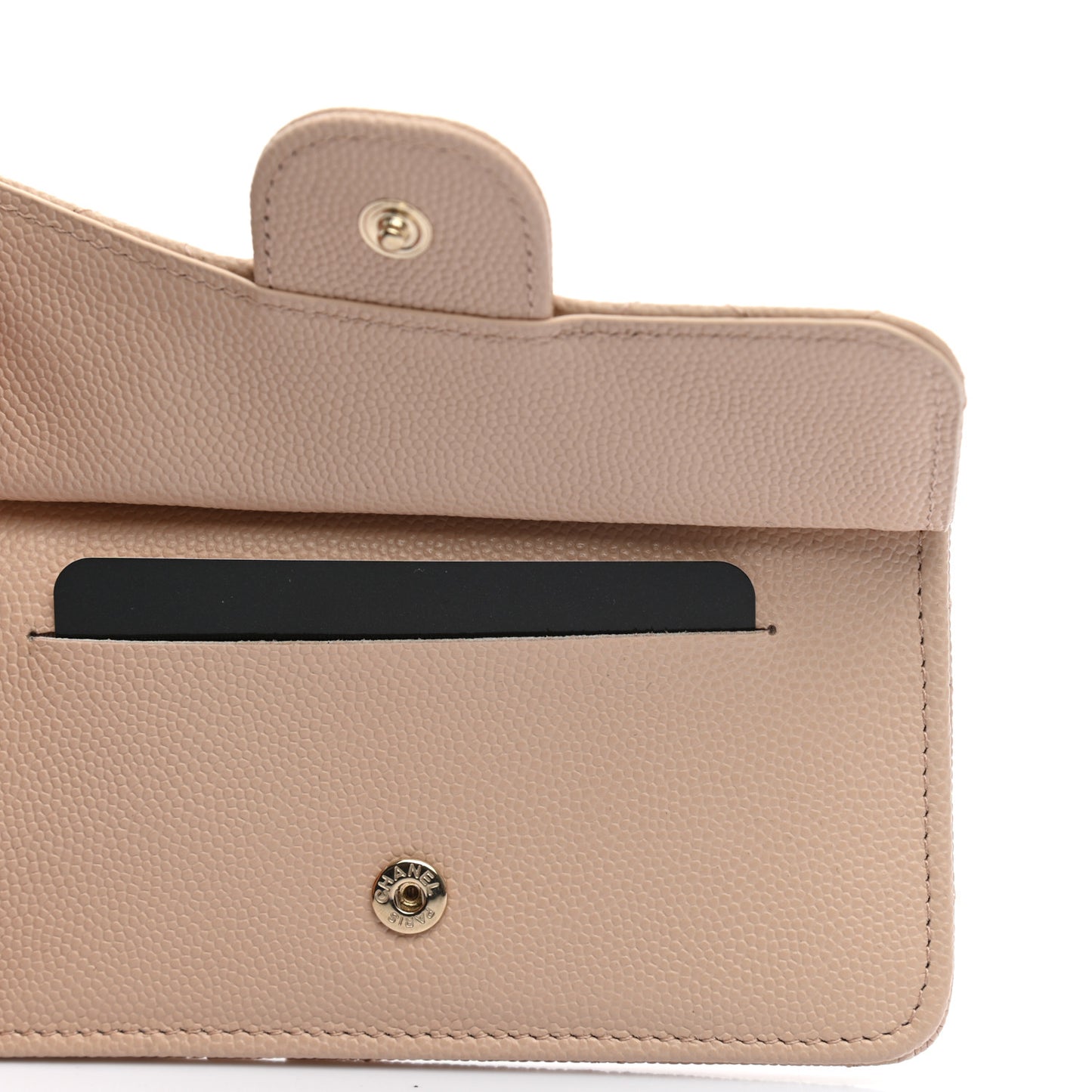 Caviar Quilted Flap Zip Card Holder Beige