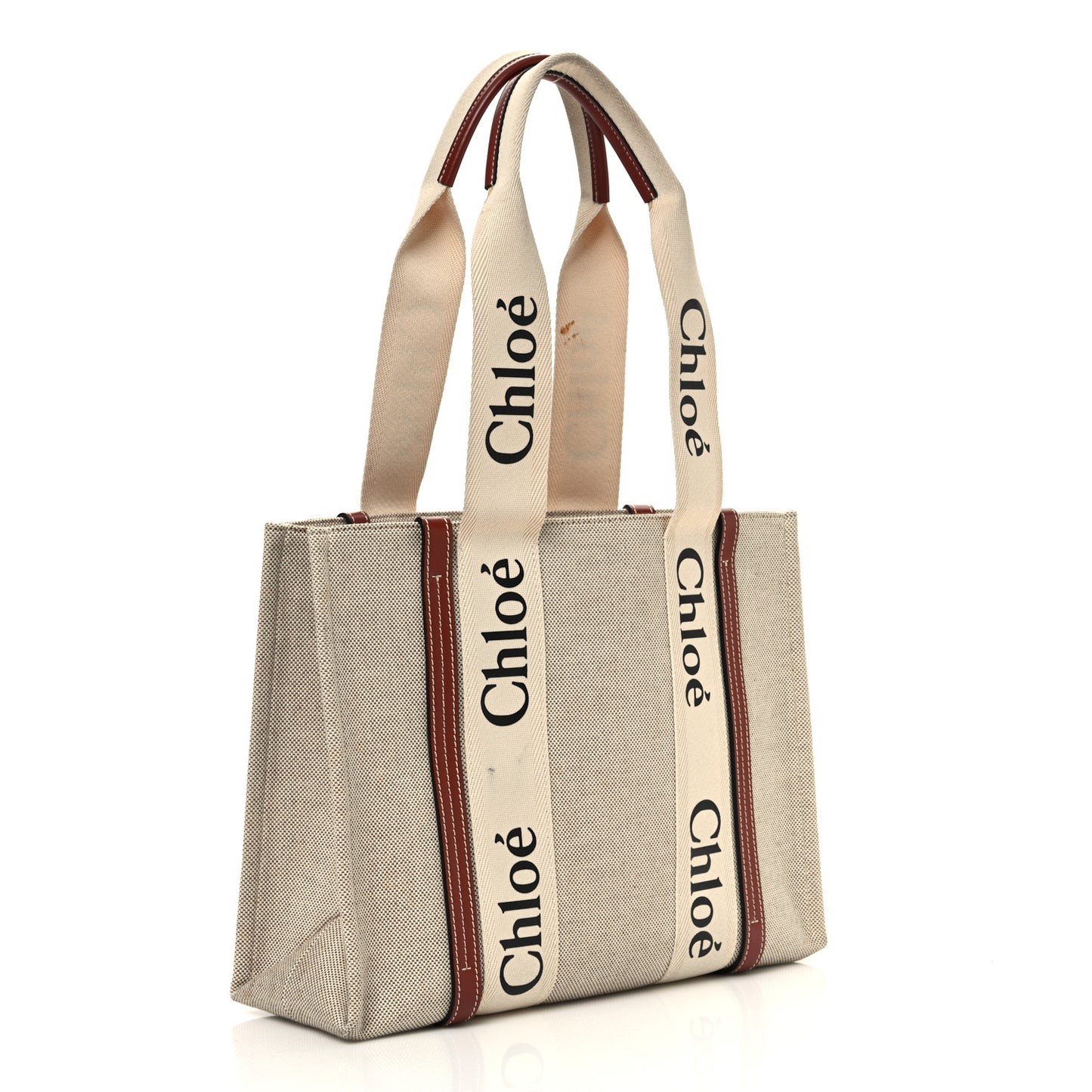 Cotton Calfskin Medium Woody Ribbon Tote White Brown