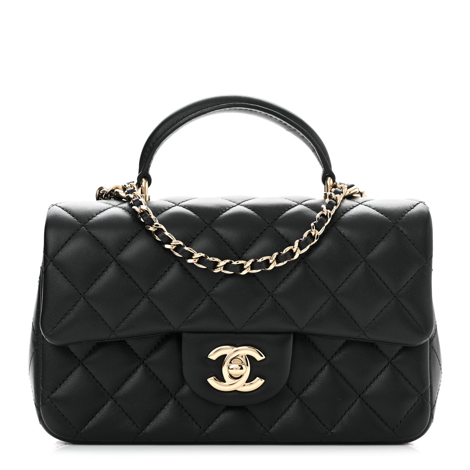 Chanel Lambskin Quilted Mini Top Handle Rectangular Flap Black 1 of 11