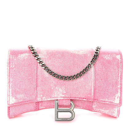Balenciaga Nappa Denim Printed Hourglass Chain Bag Denim Pink 1 of 9