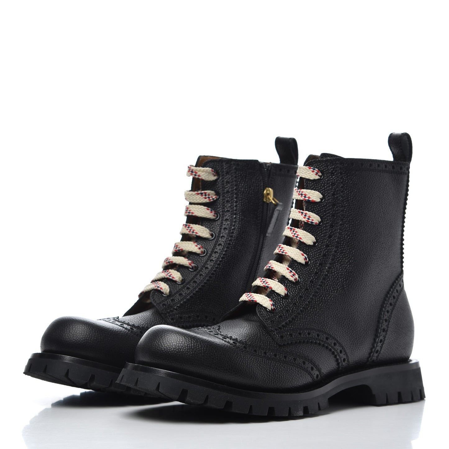 Grained Calfskin Mens Brogue Wingtip Lug Sole Boots 8 Black