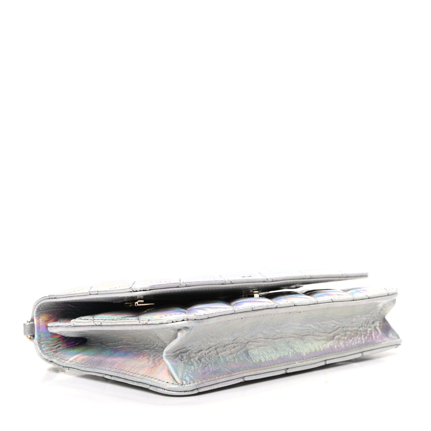 Iridescent Goatskin Quilted Wallet On Chain WOC Silver